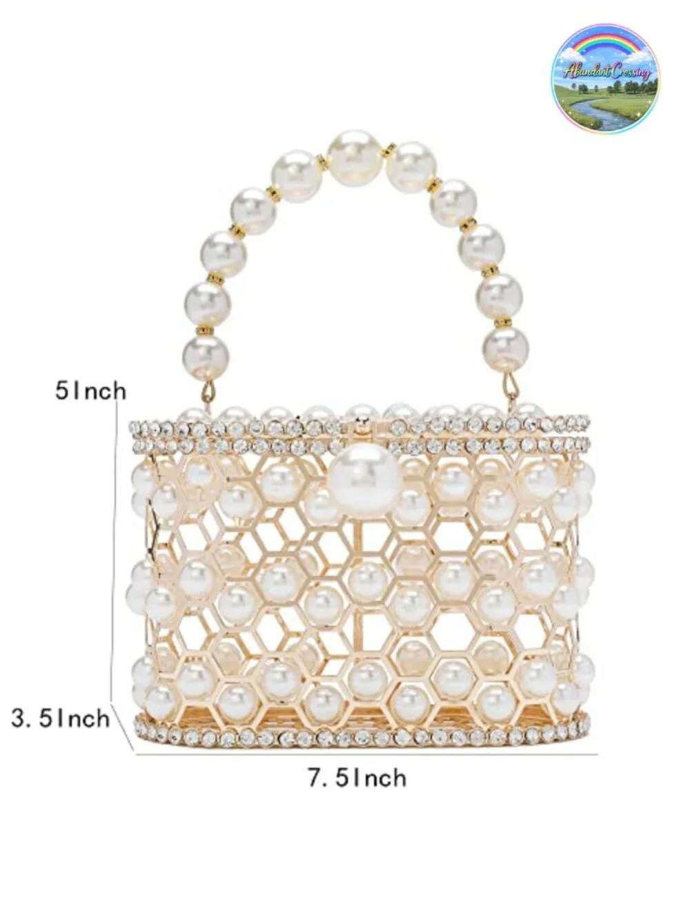 Sparkly Rhinestone Clutch with Pearl Handle, Detachable Chain, Velvet Lining,